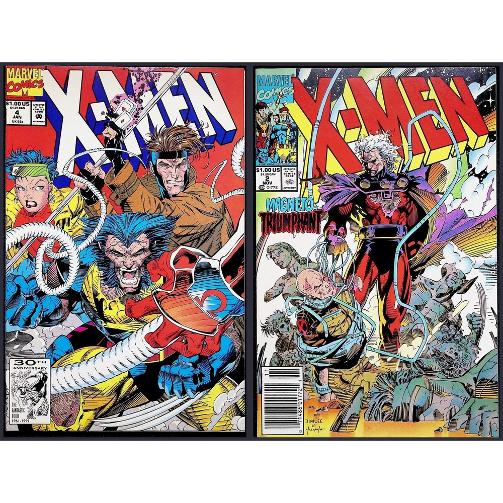 X-Men #2 #4 Marvel 1991 1992 Jim Lee‎ 1st Omega Red Newsstand Magneto VF+ Lot